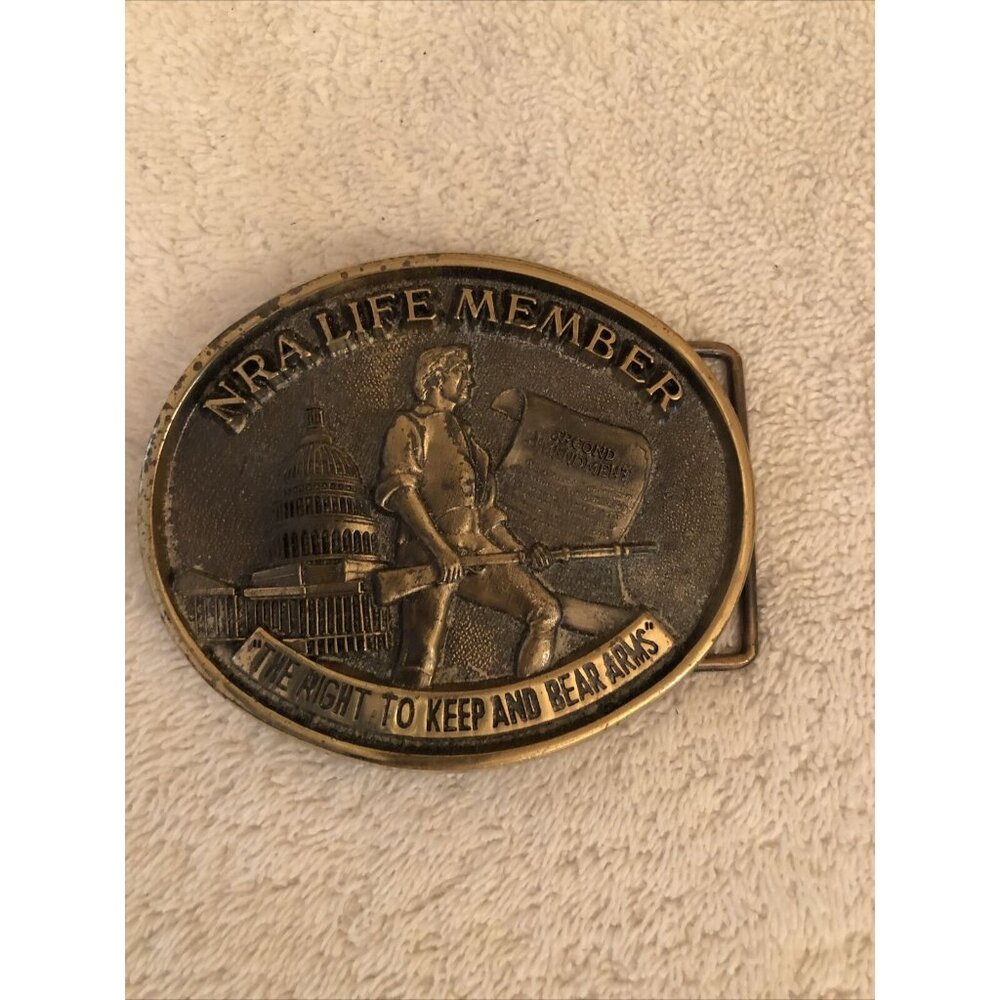 NRA national rifle life member solid brass belt buckle